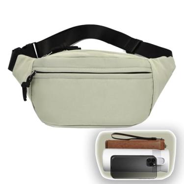 Imagem de Pochete com 2 zíperes para homens e mulheres, bolsa transversal à prova d'água de grande capacidade com alça ajustável, bolsa de quadril moderna para viajar ao ar livre, treino, corrida casual, Verde