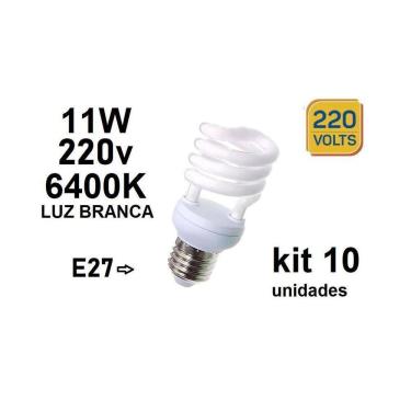 Imagem de Kit 10 Lâmpada Fluorescente Espiral 11W 220V 6400K Luzbranca