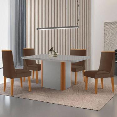 Imagem de Mesa De Jantar Isadora 120cm Tampo Mdf Vidro Com 4 Cadeiras