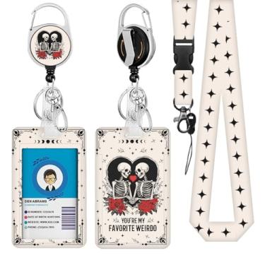 Imagem de Cordão de caveira para crachá de identidade, You're My Favorite Weirdo porta-crachá com clipe retrátil e chaveiro, capa protetora resistente para alunos, professores, enfermeiras