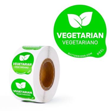Imagem de Etiquetas de alimentos vegetarianos 500 peças | Etiquetas adesivas em negrito de 2,5 cm para buffet de festa, delicatessens, sanduíches, recipientes de alimentos