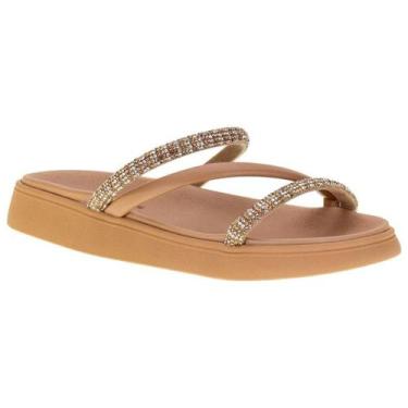 Imagem de Papete Moleca Três Tiras Strass Feminina Nude, 35