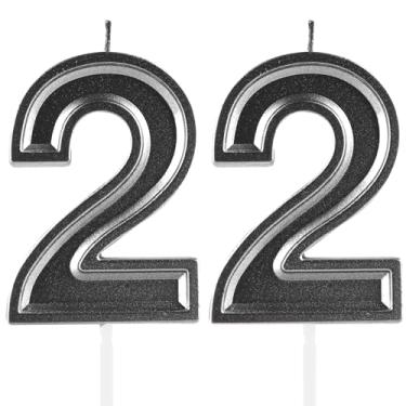 Imagem de Velas de aniversário de 22 anos, numerais pretos 22 topper de bolo, decoração para meninas e meninos, tema de aniversário, festa de casamento, artigos de celebração