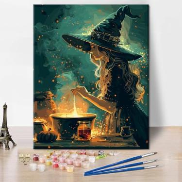 Imagem de TUMOVO Kit de pintura de bruxa por números para adultos, kits de pintura mágica para adultos por números em tela, alquimia de fantasia DIY pintura acrílica por números para presente decoração de