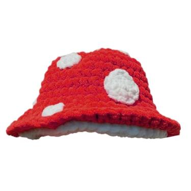 Imagem de COPLKY Gorro de tricô para mulheres, chapéu engraçado de cogumelo, elegante, de crochê, chapéu de inverno, moderno, chapéu de pescador, fantasia infantil