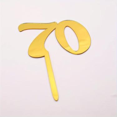 Imagem de 1 peça de topo de bolo número acrílico acabamento espelhado dourado 18 40 50 60 70, decoração de festa de aniversário, sobremesa de feriado de casamento, dourado, 70