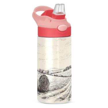 Imagem de xigua Garrafa de água infantil Farm Landscape com canudo – Copo de aço inoxidável à prova de vazamento de 340 g para esportes, creche