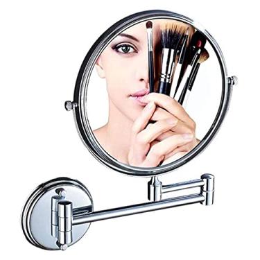 Imagem de LMJYU Espelho de maquilhagem, espelho de maquilhagem, espelho de maquilhagem para casa de banho, espelho de maquilhagem de cobre, espelho giratório de beleza, espelho duplo com ampliação 3X espelho de