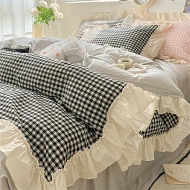 Imagem de Conjunto de cama estilo princesa macio para a pele treliça renda babados capa de colcha estilo xadrez conjunto de capas de edredom fronhas, 3.200 x 230 cm, 3 peças