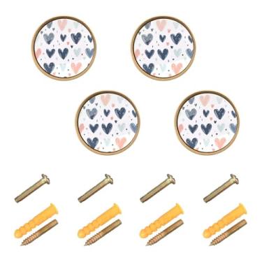 Imagem de Burbuja Maçanetas de armário de cozinha Valentine Hearts, pacote com 4, puxadores redondos de 3,5 cm, puxadores de cômoda com parafusos para cozinha, quarto, armários, armário