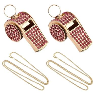 Imagem de YBEATY 2 peças, apito brilhante com colar, cristal brilhante, strass, metal, apito alto e nítido para árbitros, treinadores, salva-vidas, polícia, esportes ao ar livre, emergências (rosa vermelha)