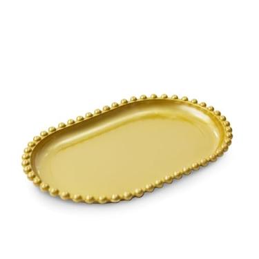 Imagem de Kit 2 Bandejas Decorativas Pérola Oval 20x13cm para Decoração de Mesa e Festas – Bandeja Acrílica Elegante (Dourado)