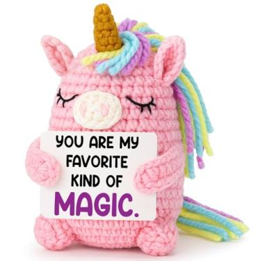 Imagem de Gift for Teen Girl — Handmade Crochet Pink Unicorn Plush 4" with “You are My Favorite Kind of Magic” Card, Stuffed Animal Cute Desk Decor for Teen Girl Christmas Stocking Stuffers