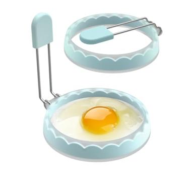 Imagem de 2 moldes de anéis de ovo de silicone de grau alimentício de 10 cm para cozinhar, ovos fritos, azul semitransparente