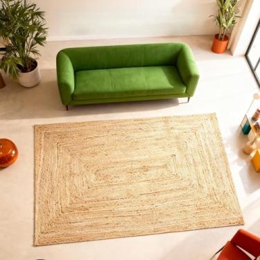 Imagem de Craft Trade Tapete de área de juta, bege caramelo, reversível, casa de fazenda, interior e exterior, tapete de sisal rústico trançado à mão para sala de estar, jantar, entrada, cozinha e área de alto