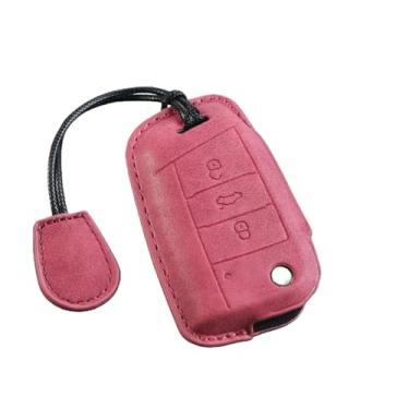 Imagem de Capa de couro para chave de carro, protetor de suporte compatível com vw golf 7 mk7 vii tiguan mk2 polo passat jetta lavida acessório(J-red keyring)