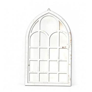 Imagem de Generic Espelho de parede com moldura de madeira moderna em formato de janela arqueada, ideal para decoração de lareiras e penteadeiras, Branco