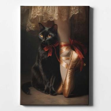 Imagem de Arte de parede em tela de gato preto vintage bailarina vitoriana pôster gato preto com dançarina de balé impressão de arte de parede imagens de animais vintage pôster de estética escura pintura