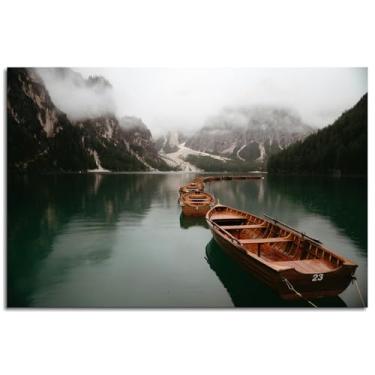 Imagem de Lake Wall Art Line Up Canvas Prints Mist Trees Poster For Home Conjunto de 1 Decorações Noframed 30.5 cm x 20.3 cm