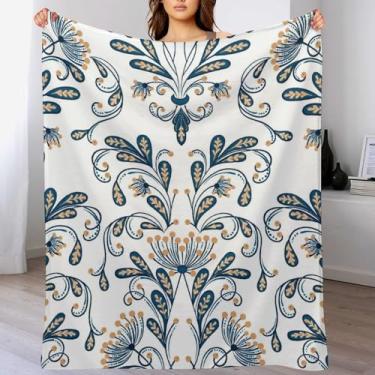 Imagem de Cobertor floral para mulheres, homens, flanela, supermacio, aconchegante, luxuoso, leve para cama, sofá, acampamento e viagens, cobertor felpudo quente para todas as estações (101 x 127 cm)