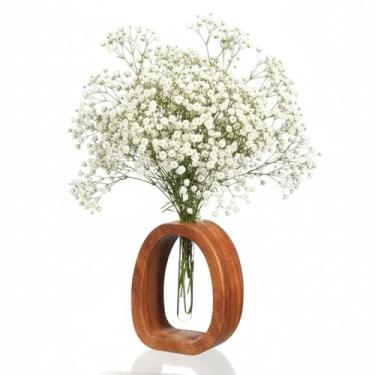 Imagem de Vaso de tubo de teste de vidro com moldura sólida, vaso de vidro de madeira moderno, vaso hidropônico, planta hidropônica, vasos de plantas hidrofílicas, decorativos modernos, adequados para uso