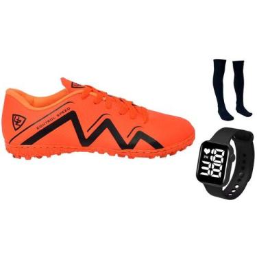 Imagem de Chuteira Society 1000 Gramado Sintético Costurado Adulto Novo + Meião 