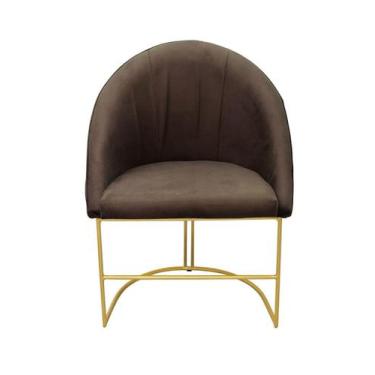 Imagem de Poltrona Cadeira Lua Suede Marrom Base Metal - PARAÍSO DECOR