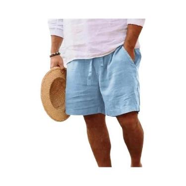 Imagem de Bermuda Masculina plus Size Leve De Linho E Algodão Para Verão, Respir