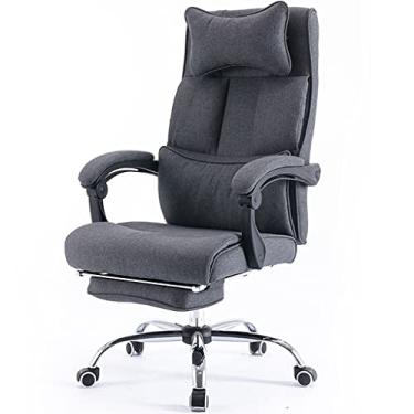 Imagem de Cadeira executiva giratória com encosto de cabeça e suporte lombar, cadeira de gerenciamento de material de linho de algodão, cadeira de escritório com apoio para os pés retrátil, base de aço (cor