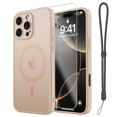 Imagem de Janmitta Capa magnética para iPhone 16 Pro, com protetor de tela, compatível com MagSafe, proteção de câmera, proteção contra quedas de grau militar, capa fina translúcida fosca para celular, rosa