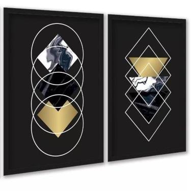 Imagem de Kit 2 Quadros Geométricos Preto Dourado Mármore 33X24Cm