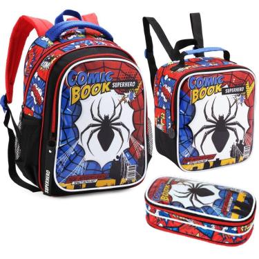 Imagem de Kit Mochila Escolar Lancheira E Estojo Menino Aranha Spider-Unissex
