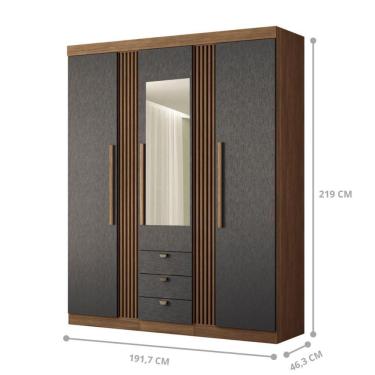 Imagem de Conjunto Roupeiro Espelho E Cômoda Joey Jatoba Grafite