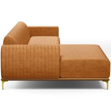 Imagem de Sofá 5 Lugares Chaise Esquerdo Sala Molino 300cm D02 Pés de ouro Couríssimo Whisky B-90