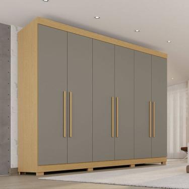 Imagem de Guarda-roupa Casal 6 Portas 6 Gavetas com Pés 100% Mdf Órion Plus Jequitibá/Granizo