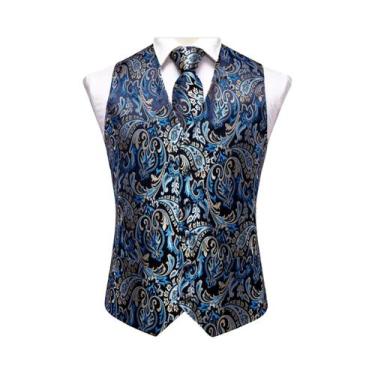 Imagem de Colete Masculino Slim Fit Roxo Paisley - Com Gravata e Abalotoaduras, 