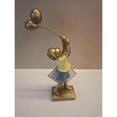 Imagem de Escultura Estatueta Estátua Menino Balões Resina Decoração Enfeite Cas