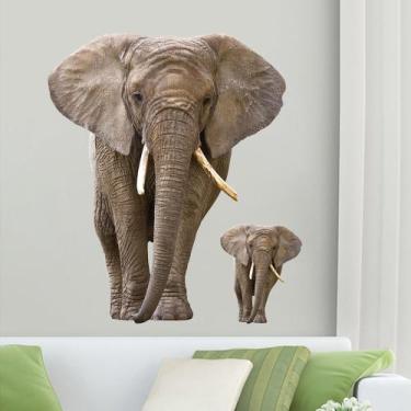 Imagem de Adesivo de parede Realistic Elephant, PVC, decalque removível 35x30cm 