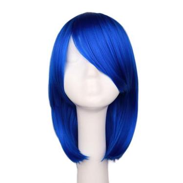 Imagem de Peruca de cosplay curta Blue Bob com franja lateral de 40 cm resistent