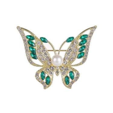 Imagem de Alfinetes de broche: borboleta elegante com strass verdes - yiweisai
