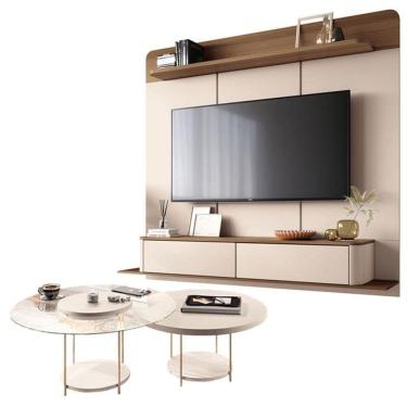 Imagem de Home Suspenso Galax Castanho Off White E Kit Mesa De Centro Sky Off White- Hb Móveis