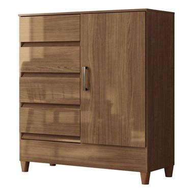 Imagem de Comoda 1 Portas 4 Gavetas Fit Jequitibá Acetinado - Santos Andirá