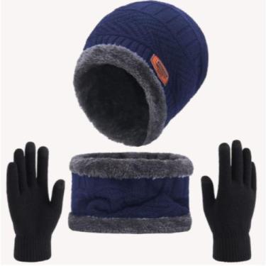 Imagem de Kit Inverno Touca de Frio + Gola Forrada+ Luva Unissex - Gloves, Azul