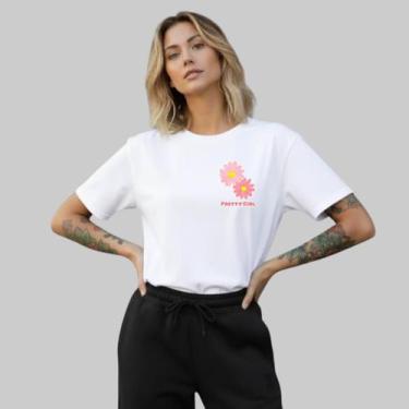 Imagem de Camiseta Lisa Estampada Flor 100 Camisa Algodão 30.1 Básica Branca - A
