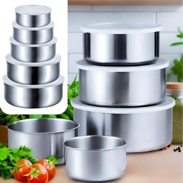 Imagem de Conjunto De 5 Potes Em Aço Inox Com Tampa Vedação Hermética Tamanhos C