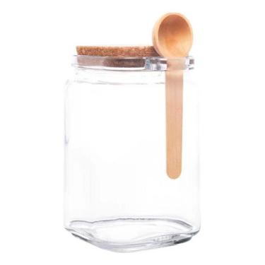 Imagem de Pote quadrado com colher de bambu e tampa de cortica 830ml vidro - Lyo