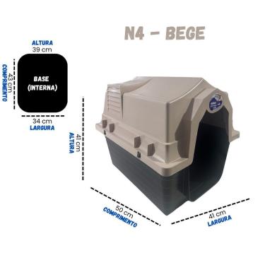 Imagem de Casinha para Cachorro OEM N4 Pequeno e Médio Porte em Plástico Bege 45x41x56 e 5cm sem...