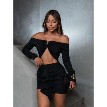 Imagem de Vestido curto manga longa madonna suplex tendencia moda balada inverno