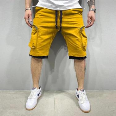 Imagem de Bermudas Cargo Masculinas Amarelas De Verão Em Algodão Respirável Para