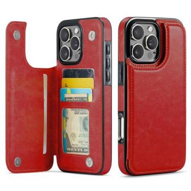 Imagem de Capa Carteira Wefor para iPhone 16 Pro Max em Couro PU Vermelha